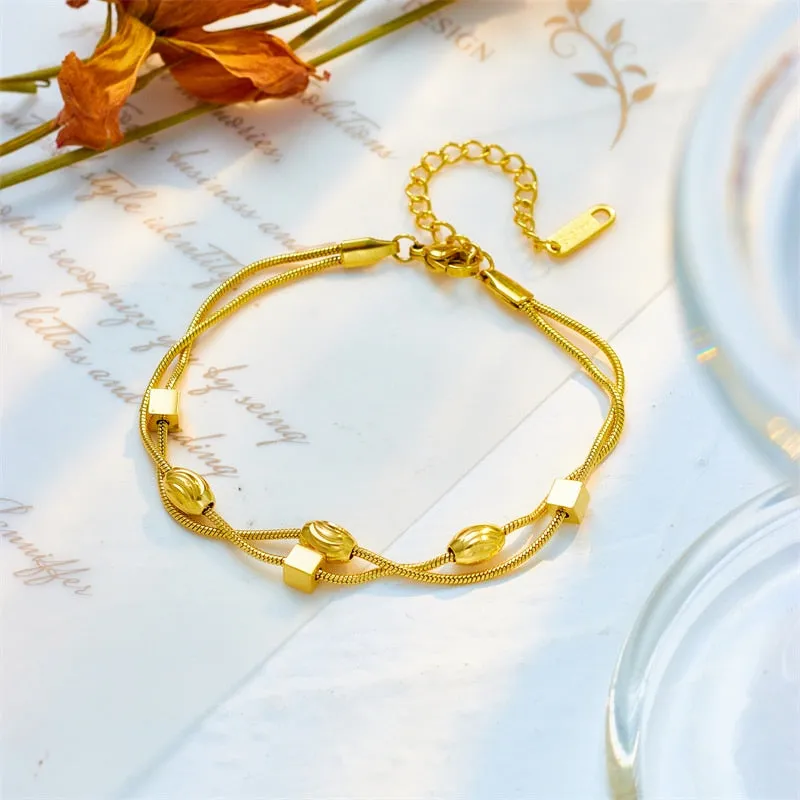 316L Stainless Steel Gold Color Cube Charm Bracelet For Women