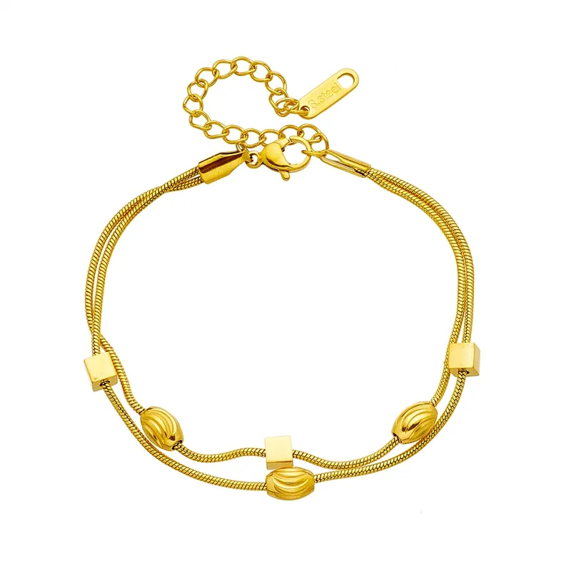 316L Stainless Steel Gold Color Cube Charm Bracelet For Women