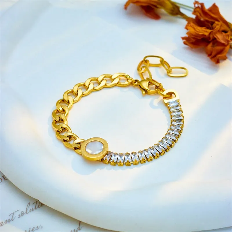 316L Stainless Steel Round Roman Numeral Dial Charm Bracelet For Women