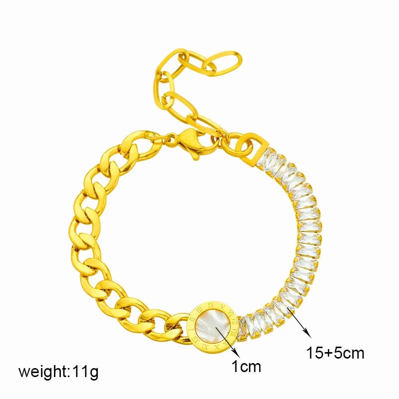 316L Stainless Steel Round Roman Numeral Dial Charm Bracelet For Women