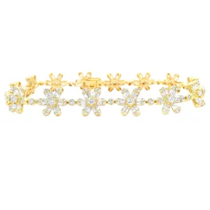 3.94ct 18k Yellow Gold Diamond Flower Bracelet