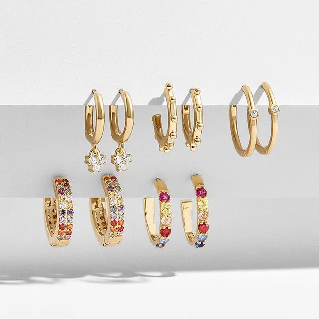 5 Pair/set 2019 Brincos Female Rhinestone Huggie Earrings Set Amazing Price Gold Small Stud Earring for Women Fashion Jewelry