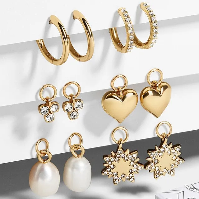 5 Pair/set 2019 Brincos Female Rhinestone Huggie Earrings Set Amazing Price Gold Small Stud Earring for Women Fashion Jewelry