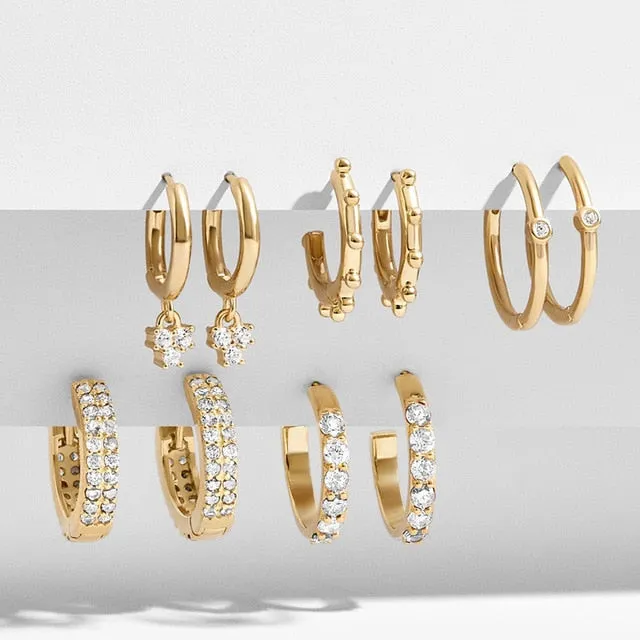 5 Pair/set 2019 Brincos Female Rhinestone Huggie Earrings Set Amazing Price Gold Small Stud Earring for Women Fashion Jewelry
