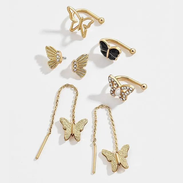 5 Pair/set 2019 Brincos Female Rhinestone Huggie Earrings Set Amazing Price Gold Small Stud Earring for Women Fashion Jewelry