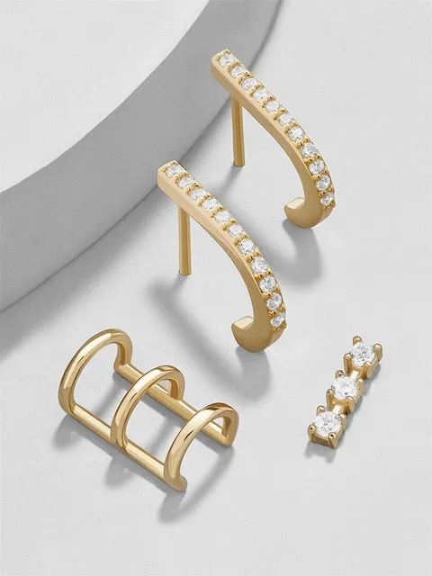 5 Pair/set 2019 Brincos Female Rhinestone Huggie Earrings Set Amazing Price Gold Small Stud Earring for Women Fashion Jewelry
