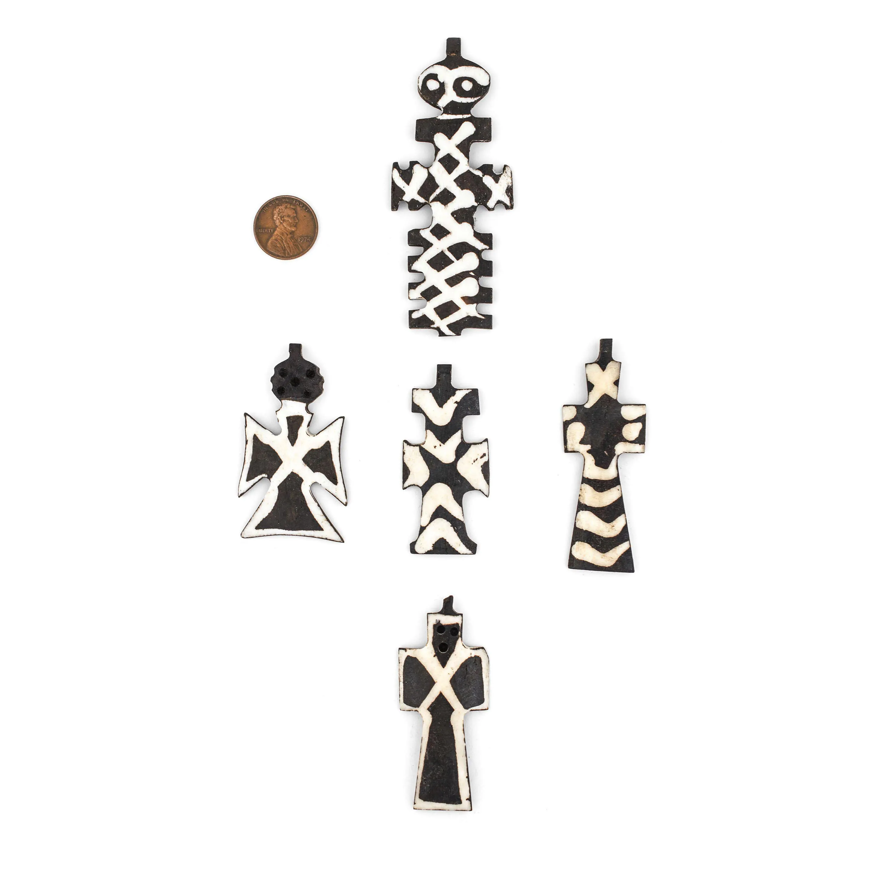 5 Pendant Bundle: Batik Bone Crosses