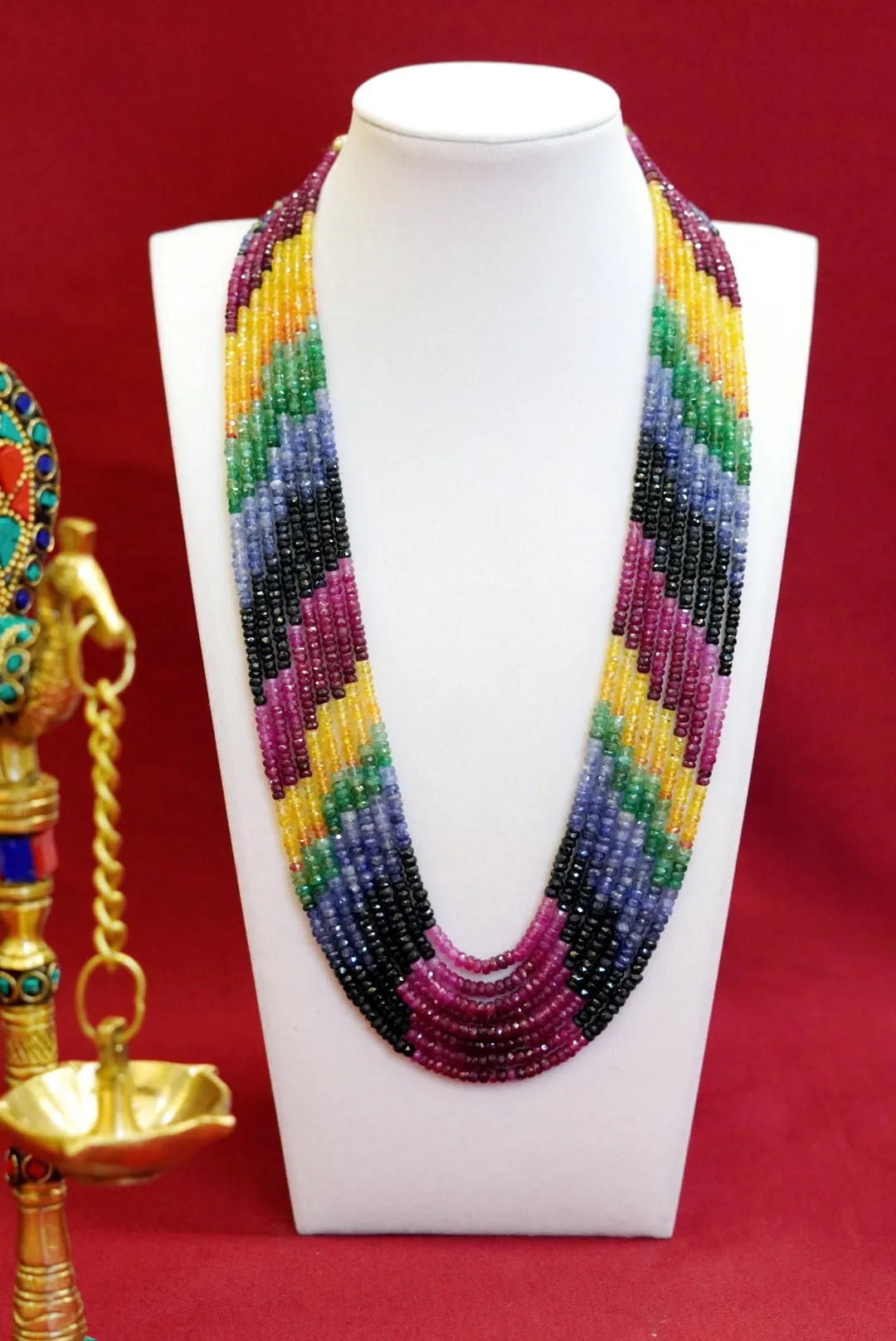 8 Strands Natural Ruby-Emerald-Sapphire Beaded Necklace  (D1066)