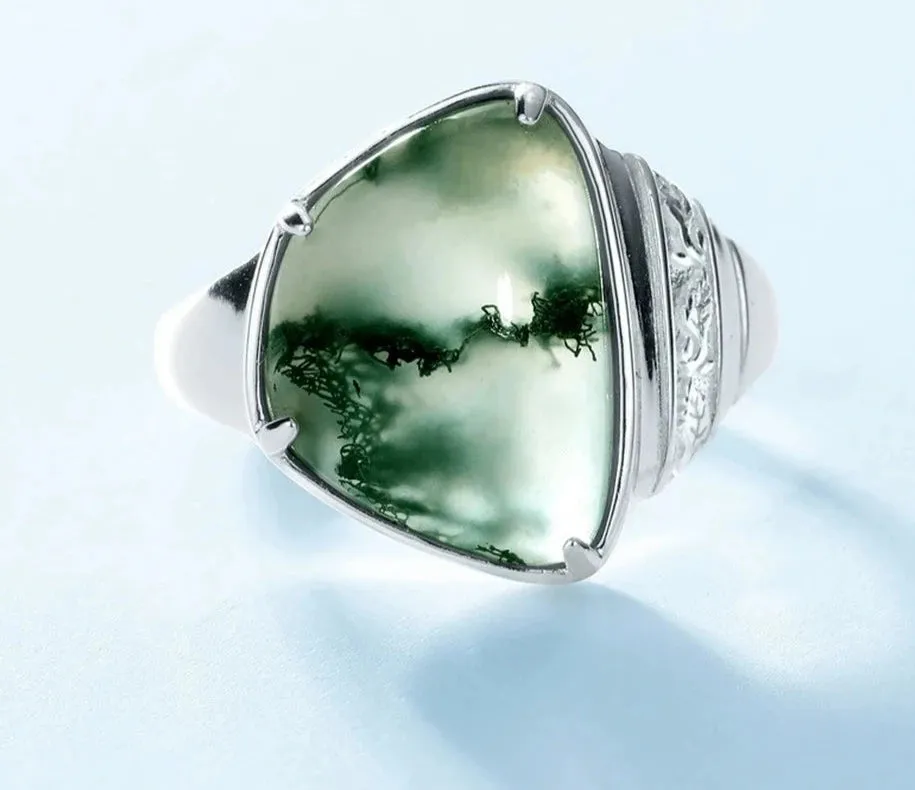 925 Silver Moss Agate Rings
