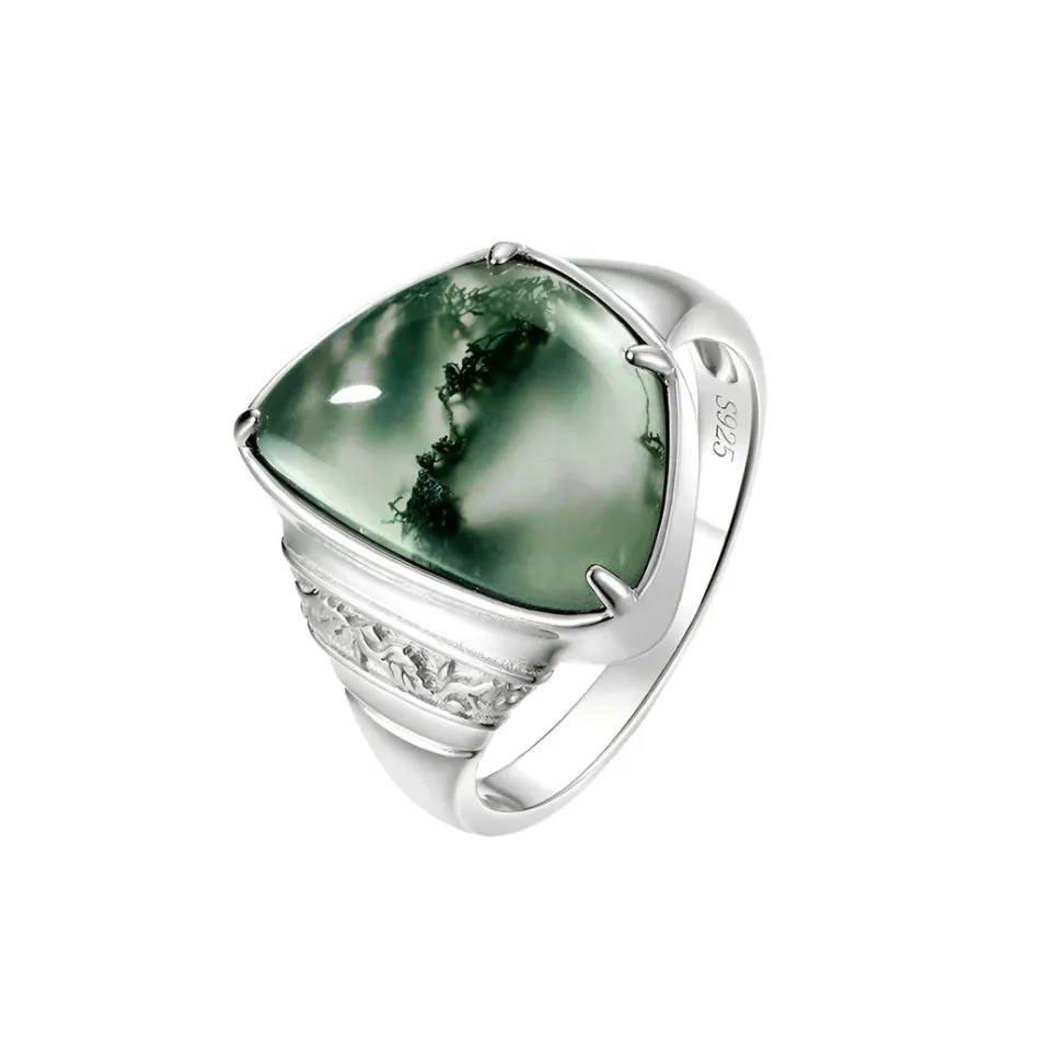 925 Silver Moss Agate Rings