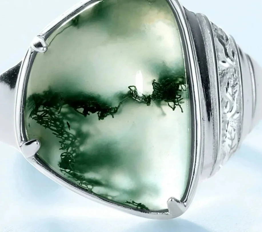 925 Silver Moss Agate Rings