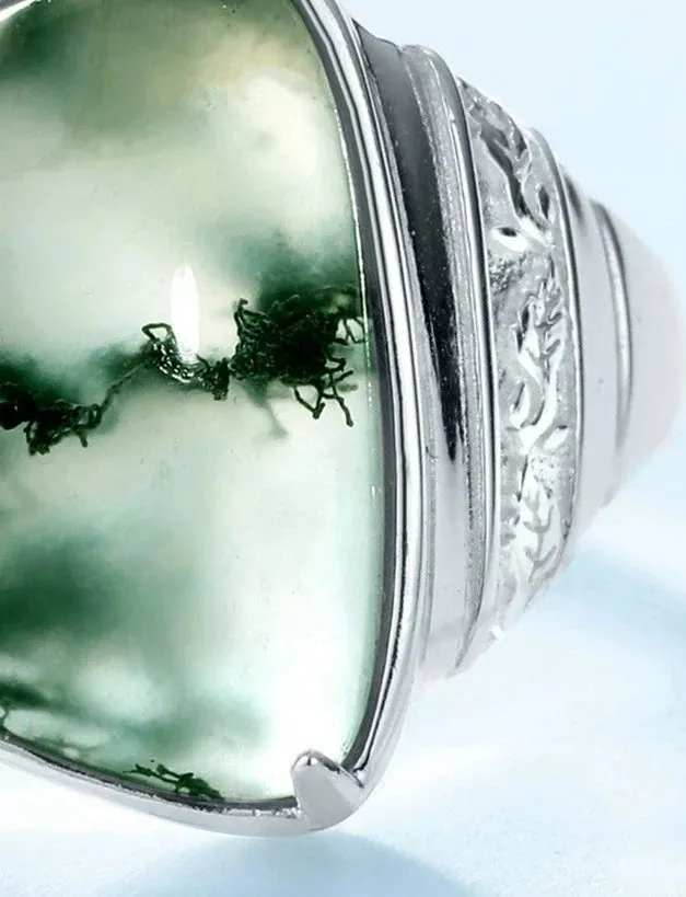 925 Silver Moss Agate Rings