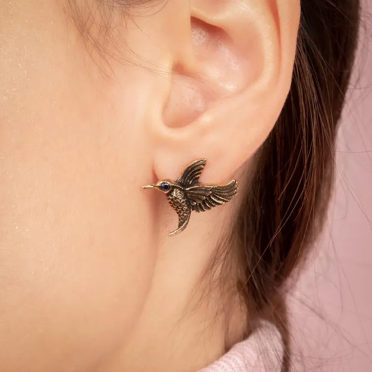 Alcozer Hummingbird Studs With Sapphire