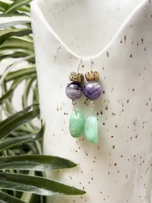 amethyst and chrysoprase collage earrings