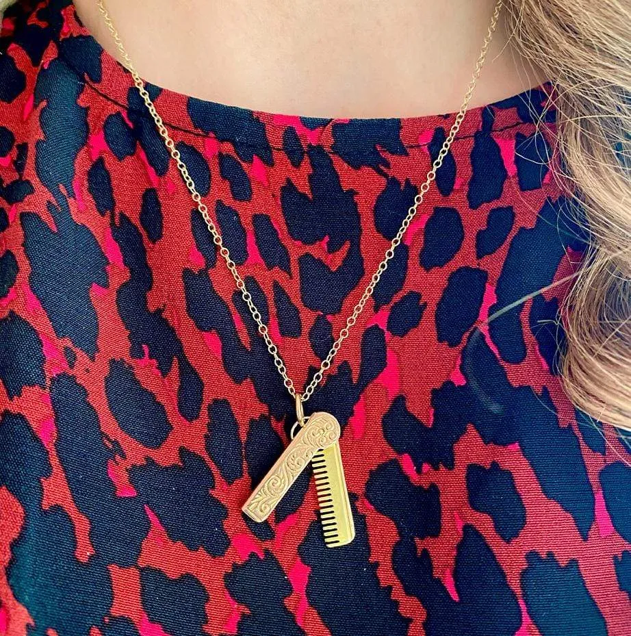 Antique 1916 9ct Gold Comb Charm Necklace