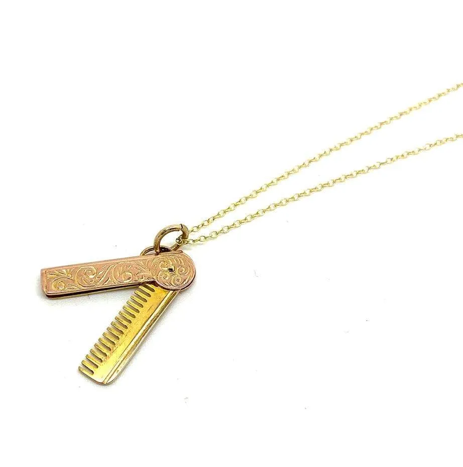 Antique 1916 9ct Gold Comb Charm Necklace