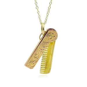 Antique 1916 9ct Gold Comb Charm Necklace