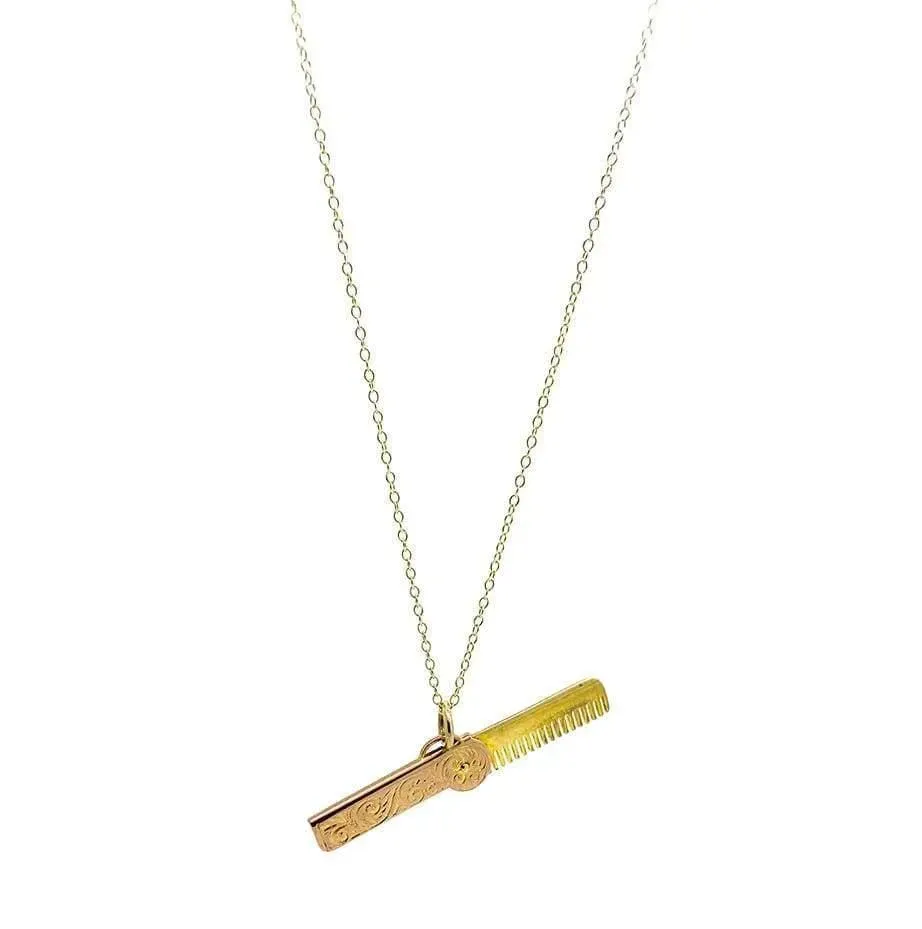 Antique 1916 9ct Gold Comb Charm Necklace
