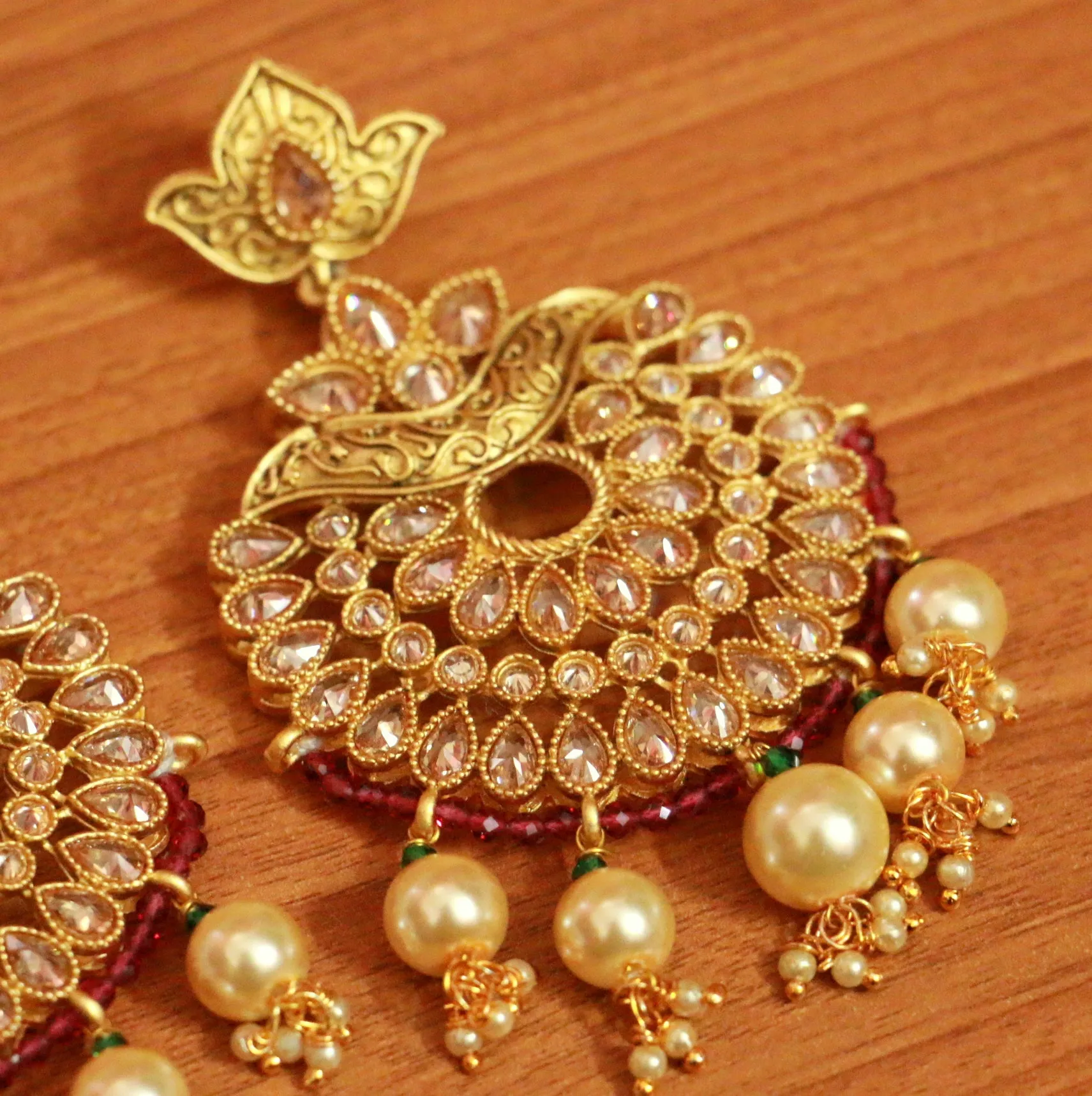 Antique Gold Look Polki Studded Danglers