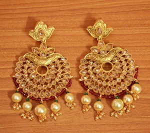 Antique Gold Look Polki Studded Danglers