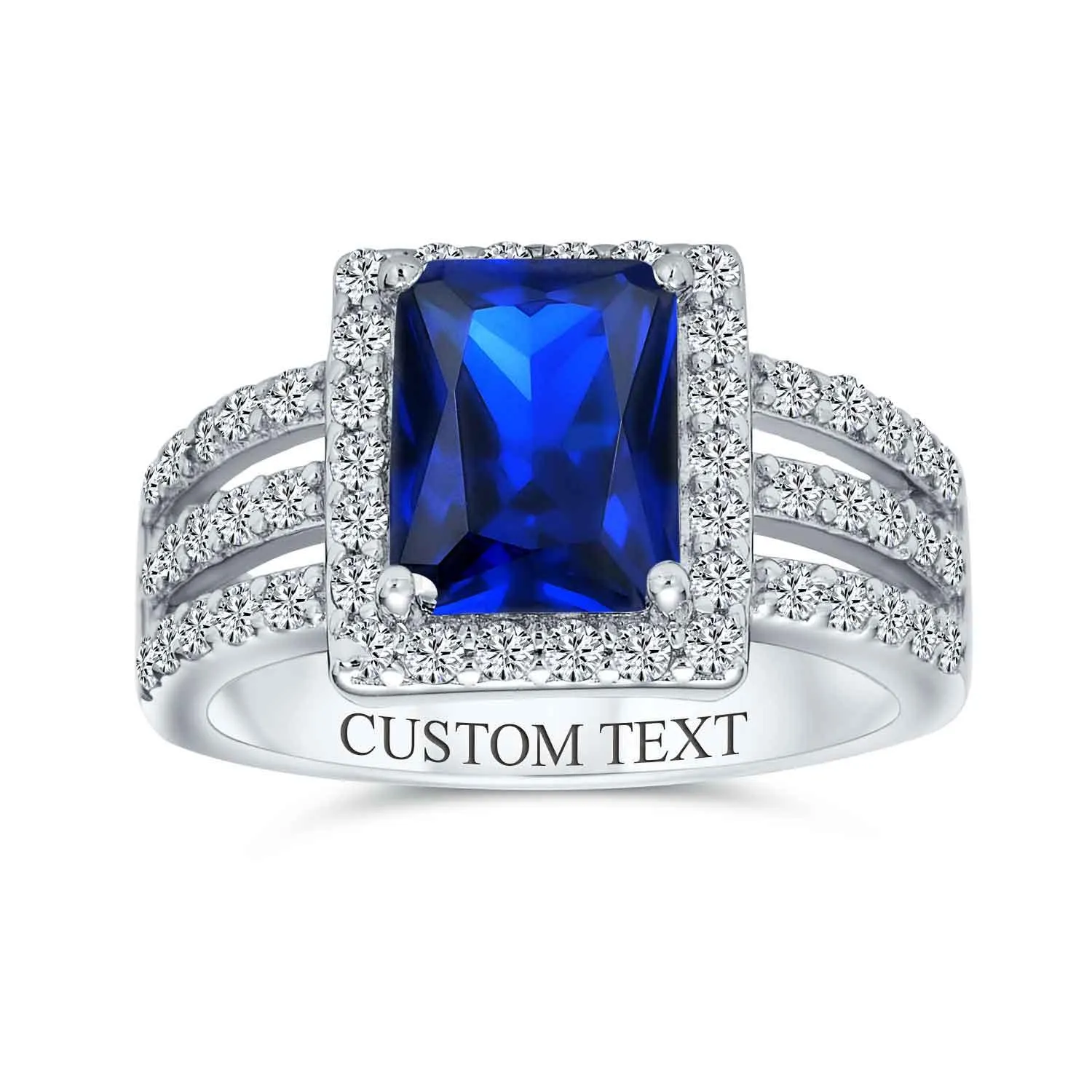 Art Deco 3CTW Emerald Cut Halo Engagement Ring, Sterling Silver Wide Band