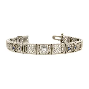 Art Deco Diamond & Sapphire* Filigree Bracelet