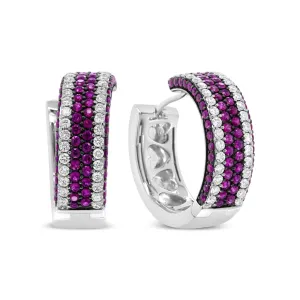 Artistic 18K White Gold Hoops with Dazzling Diamond and Ruby Accents
