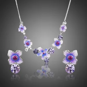 Artistic Flower Stud Earrings and Pendant Necklace Jewelry Set