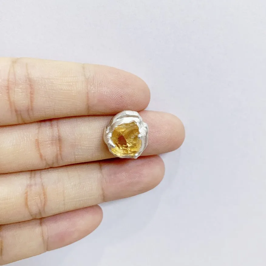 Artistic Style Sterling Silver Citrine Raw Stone Earring