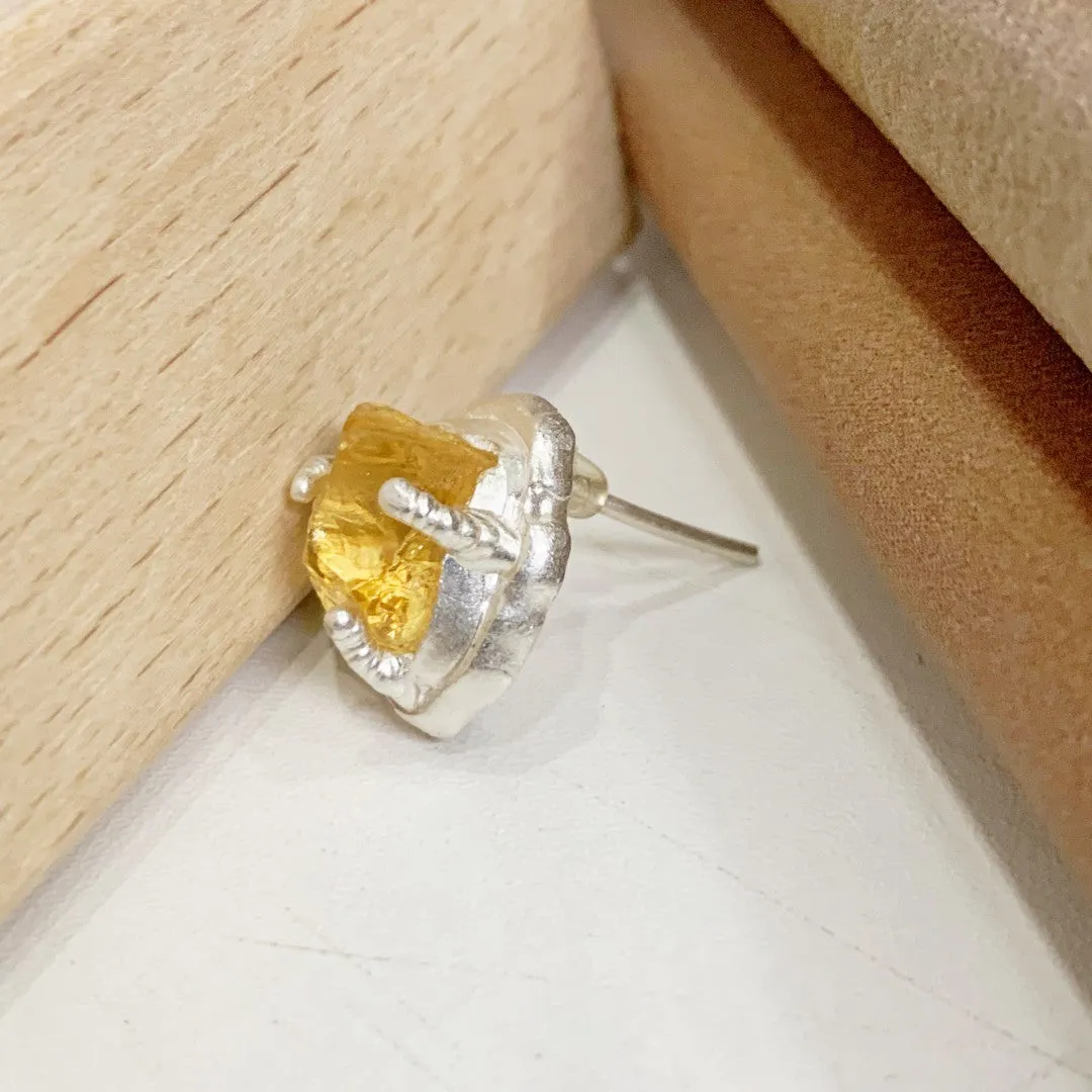 Artistic Style Sterling Silver Citrine Raw Stone Earring