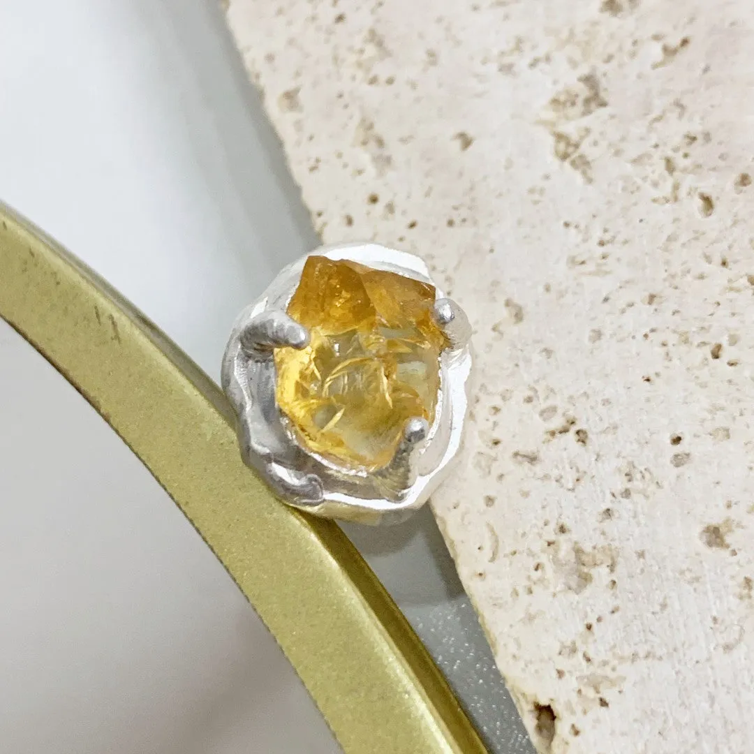 Artistic Style Sterling Silver Citrine Raw Stone Earring