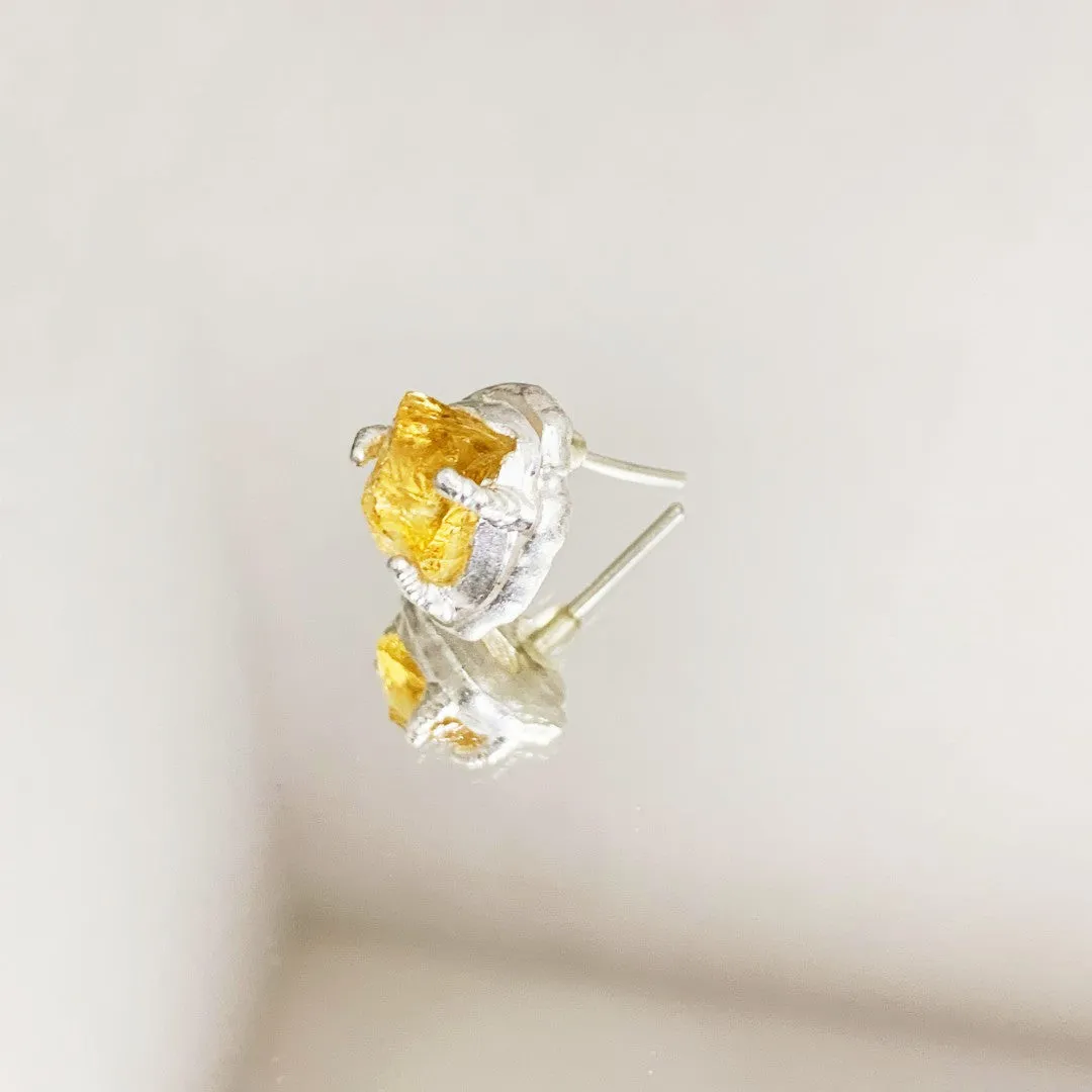 Artistic Style Sterling Silver Citrine Raw Stone Earring