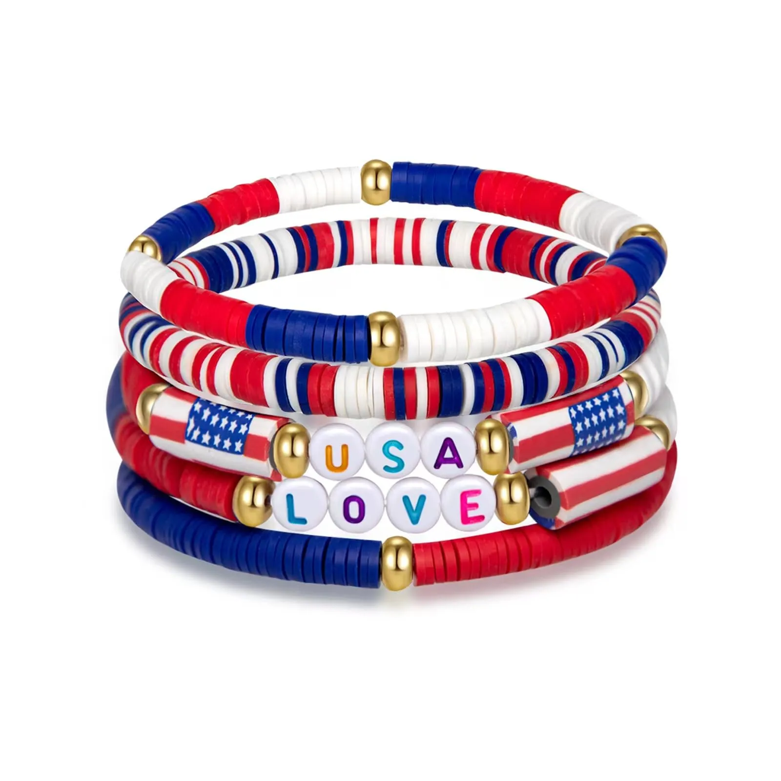 Artlunar USA Bracelets Red White And Blue Accessories Handmade Jewelry Gifts for Teen Boys Girls