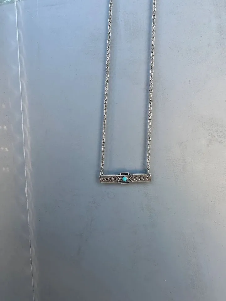 Aztec Bar Turq Silver Necklace