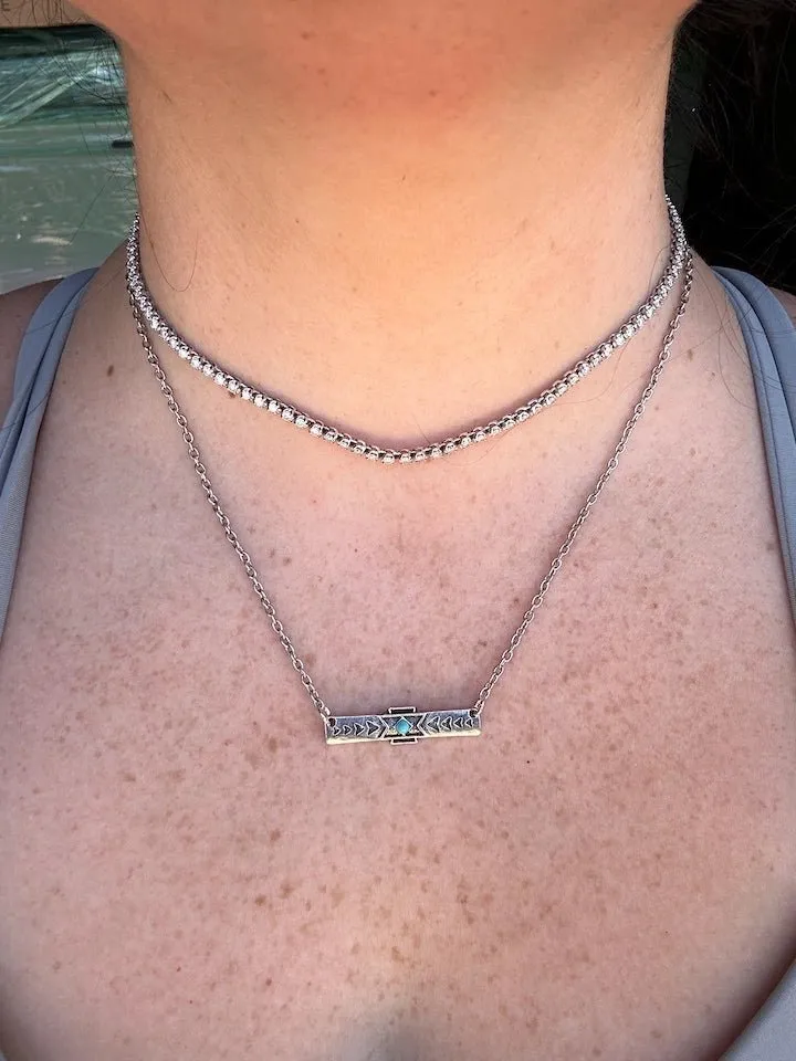 Aztec Bar Turq Silver Necklace