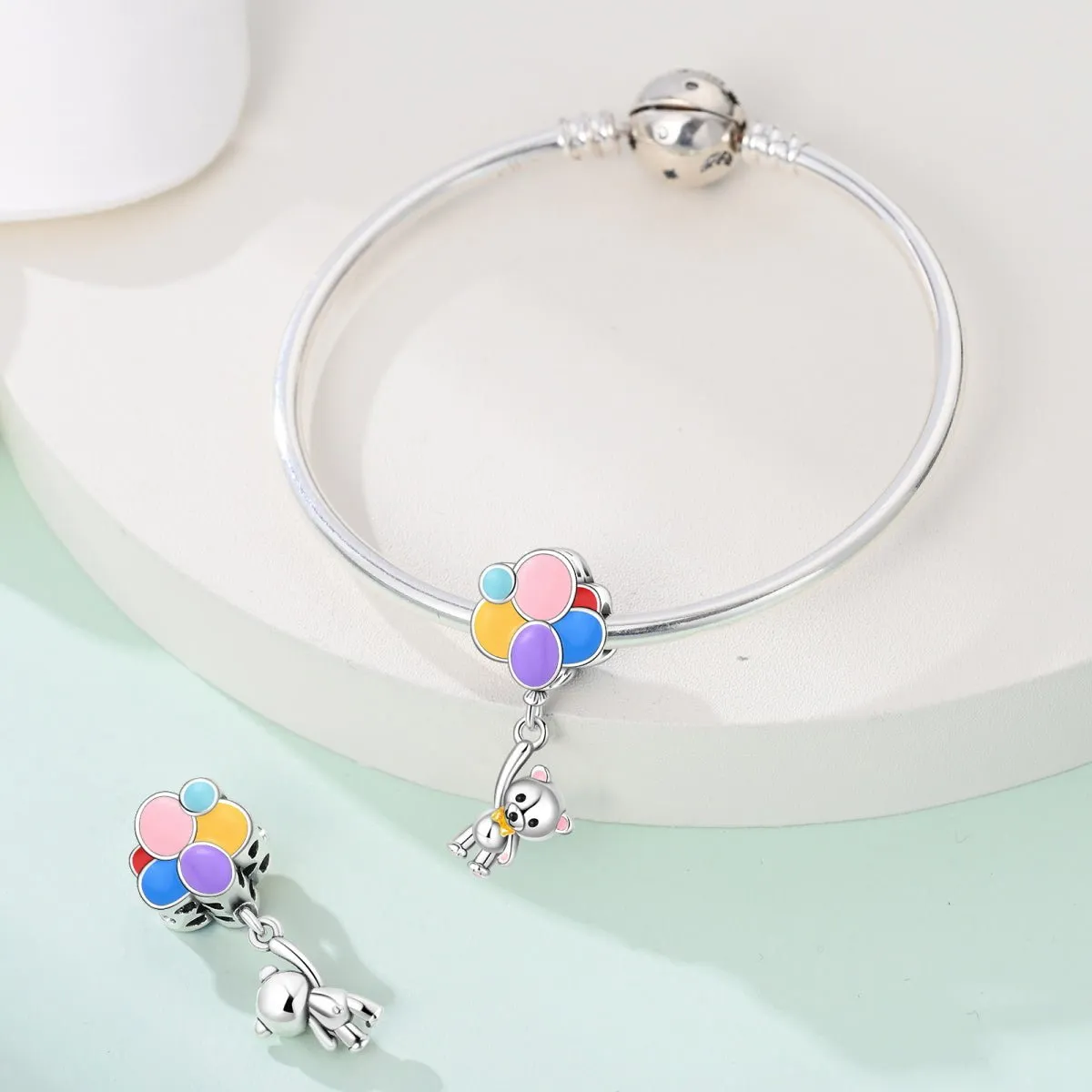 Balloon Bear with Colorful Balloons Dangle Charm