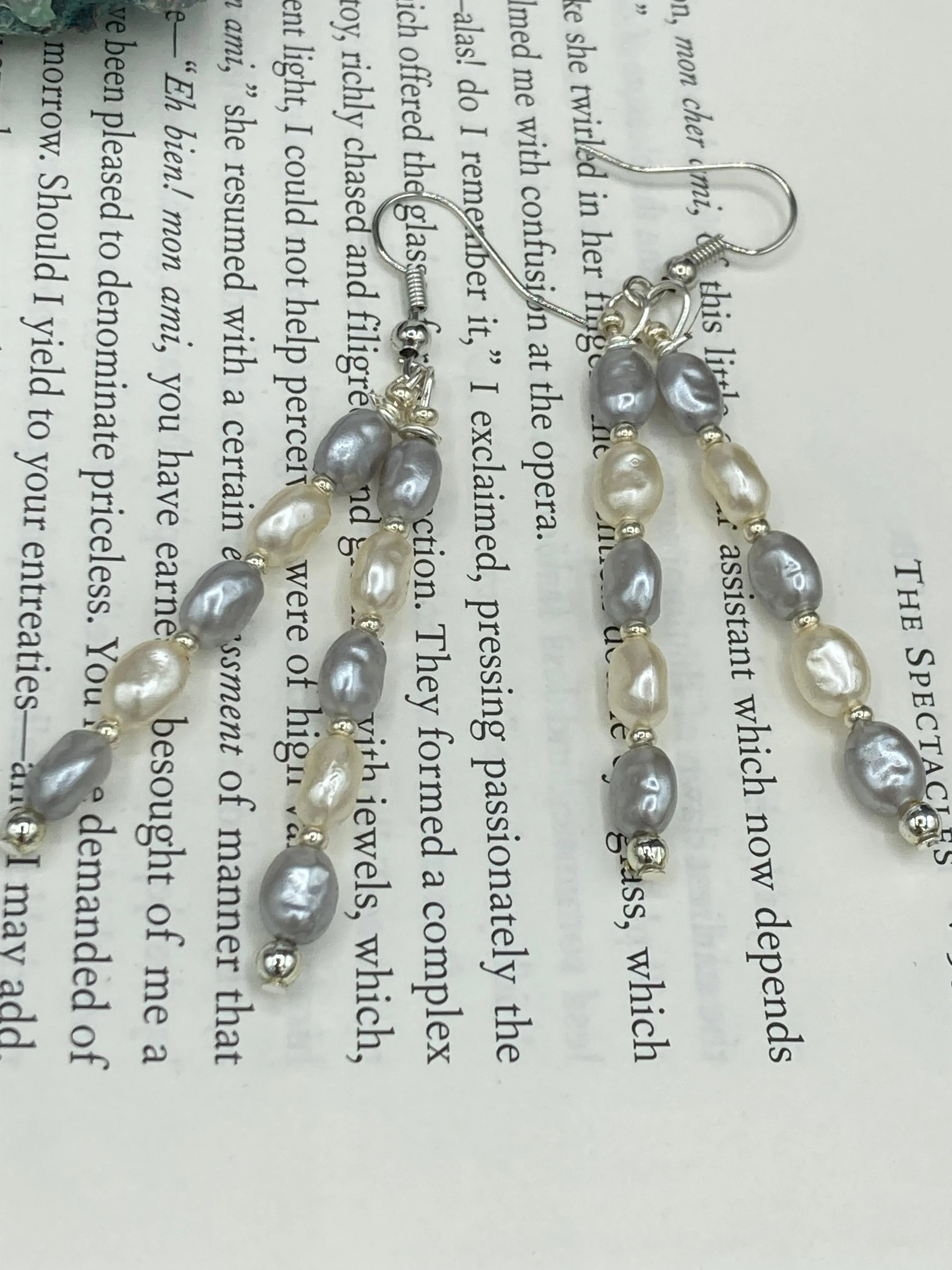 Baroque White And Gray Pearls And Silver Glass Beaded Earrings, Shabby Chic, Boho Chic, Nature Inspired
