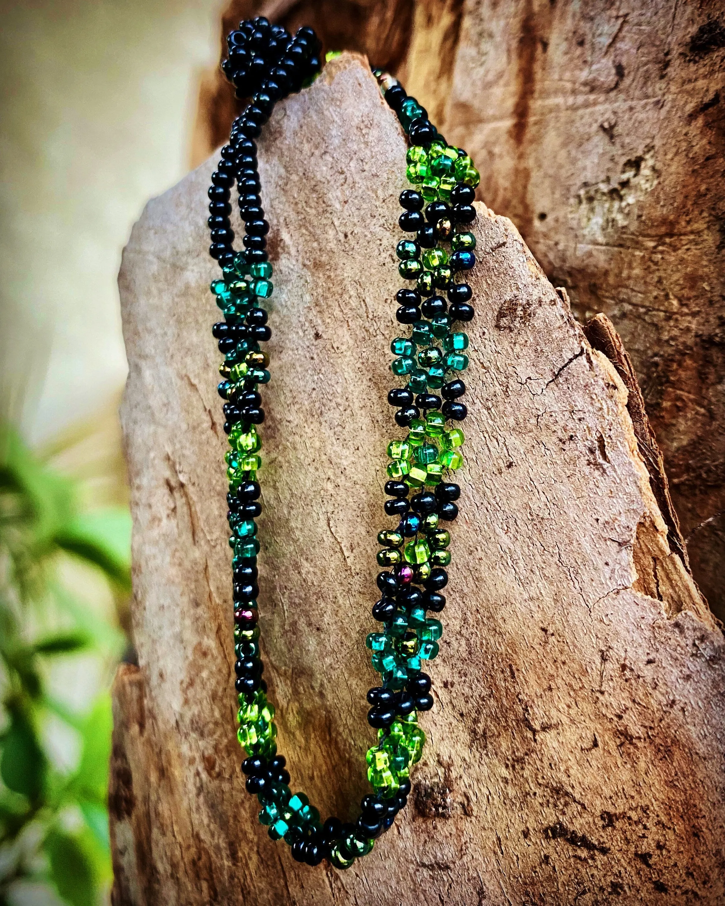 Black & Green Daisy Flower Bracelet