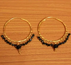 Black Crystal Drop Gold Look Hoops