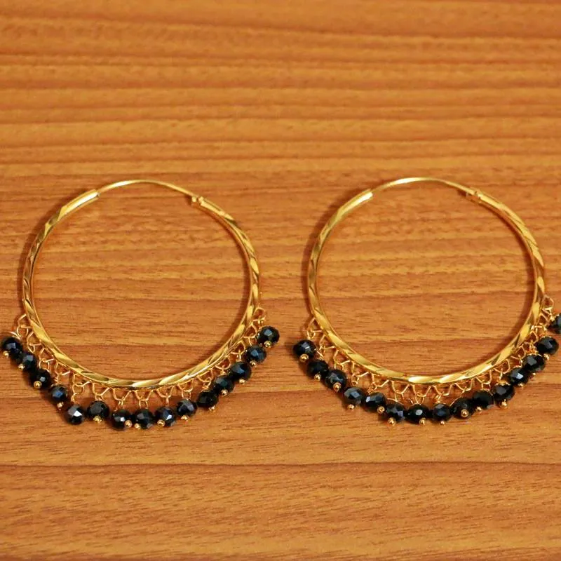 Black Crystal Gold Look Big Hoops