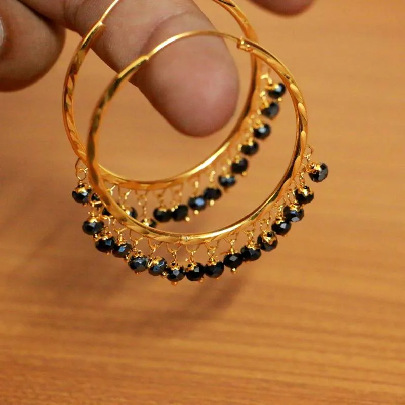 Black Crystal Gold Look Big Hoops