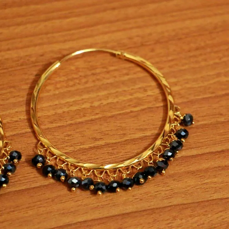 Black Crystal Gold Look Big Hoops