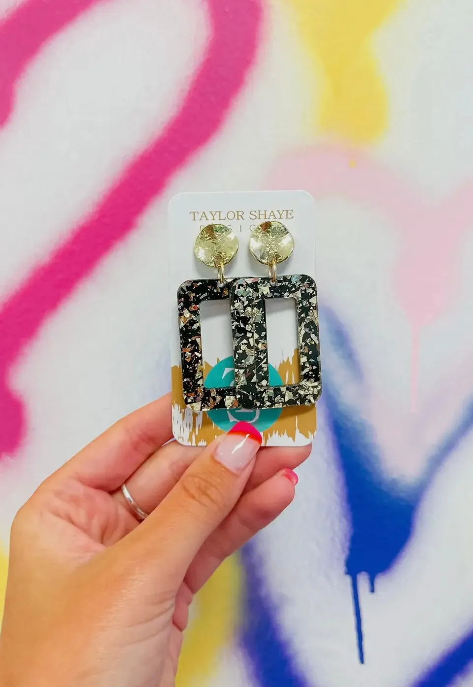 Black Gold Rectangle Drop Earrings