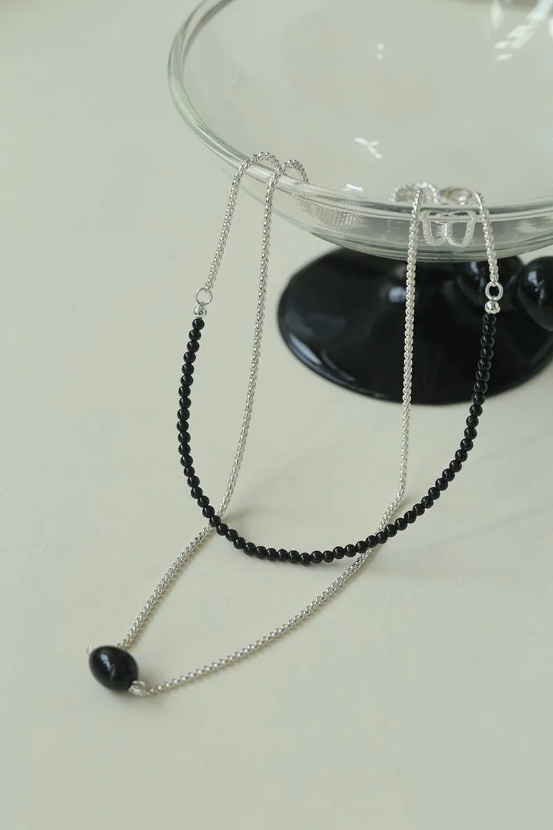 Black Onyx Splicing Chain Long Layering Necklace