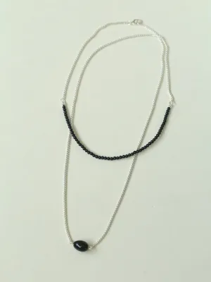 Black Onyx Splicing Chain Long Layering Necklace