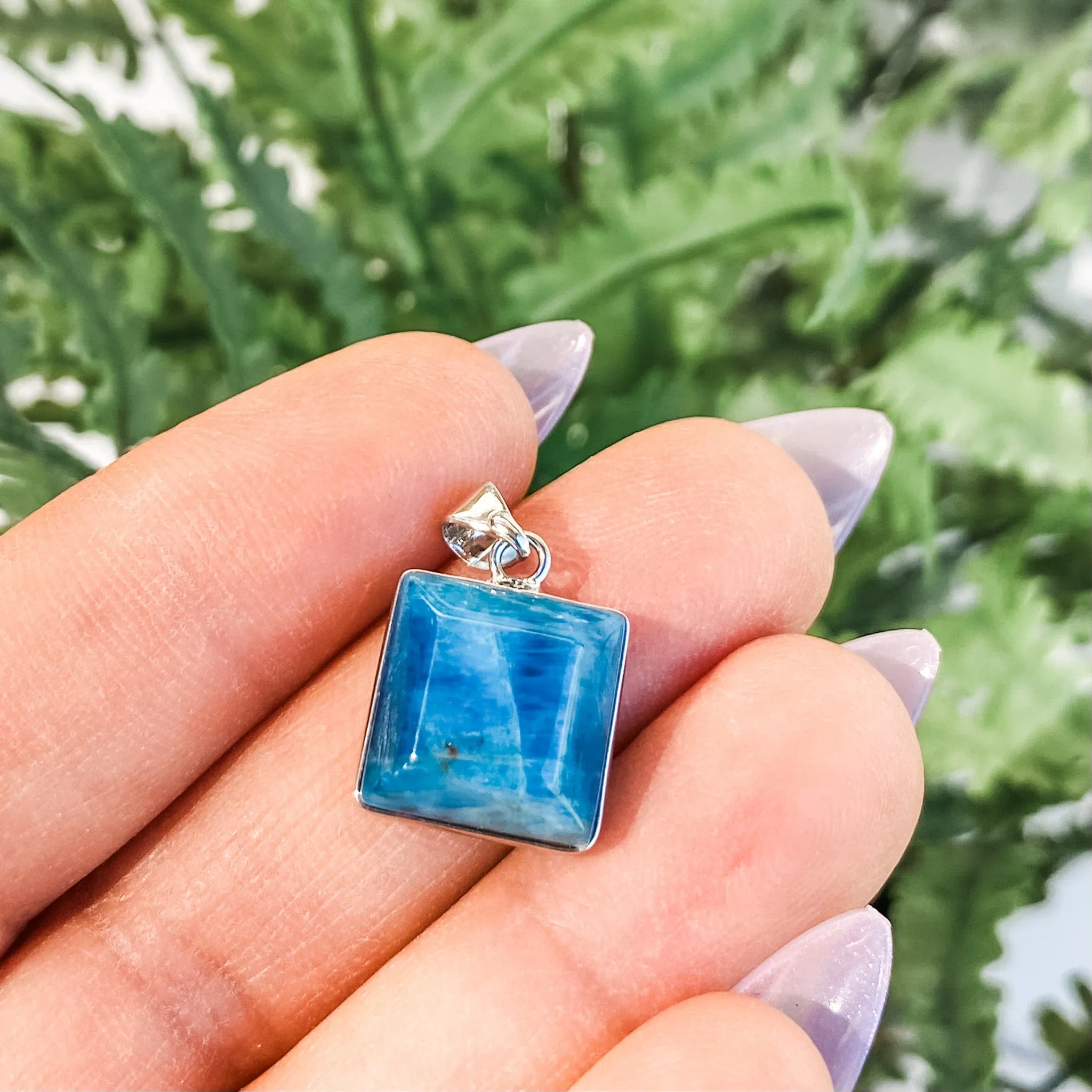 Blue Apatite Square Stone Pendant