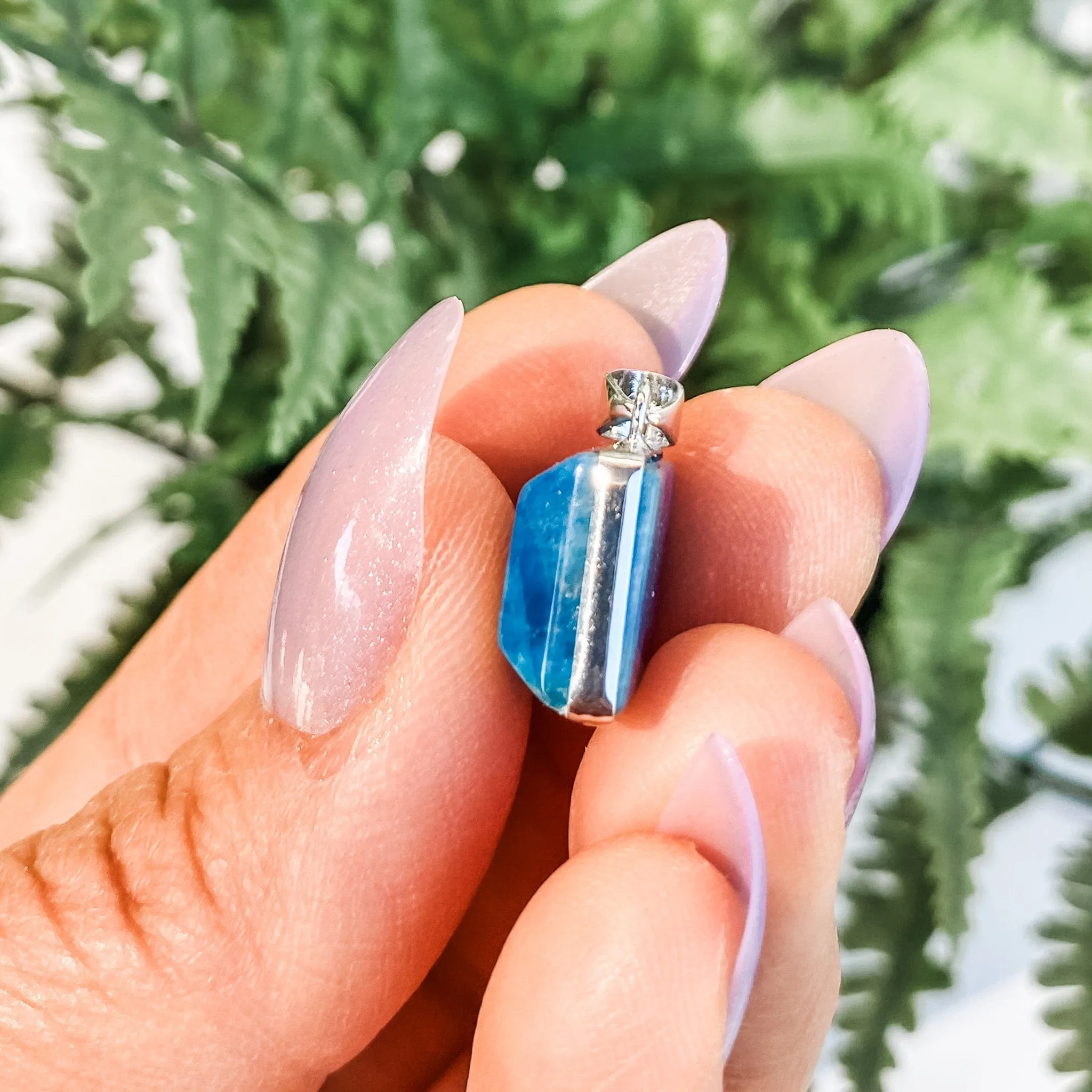 Blue Apatite Square Stone Pendant