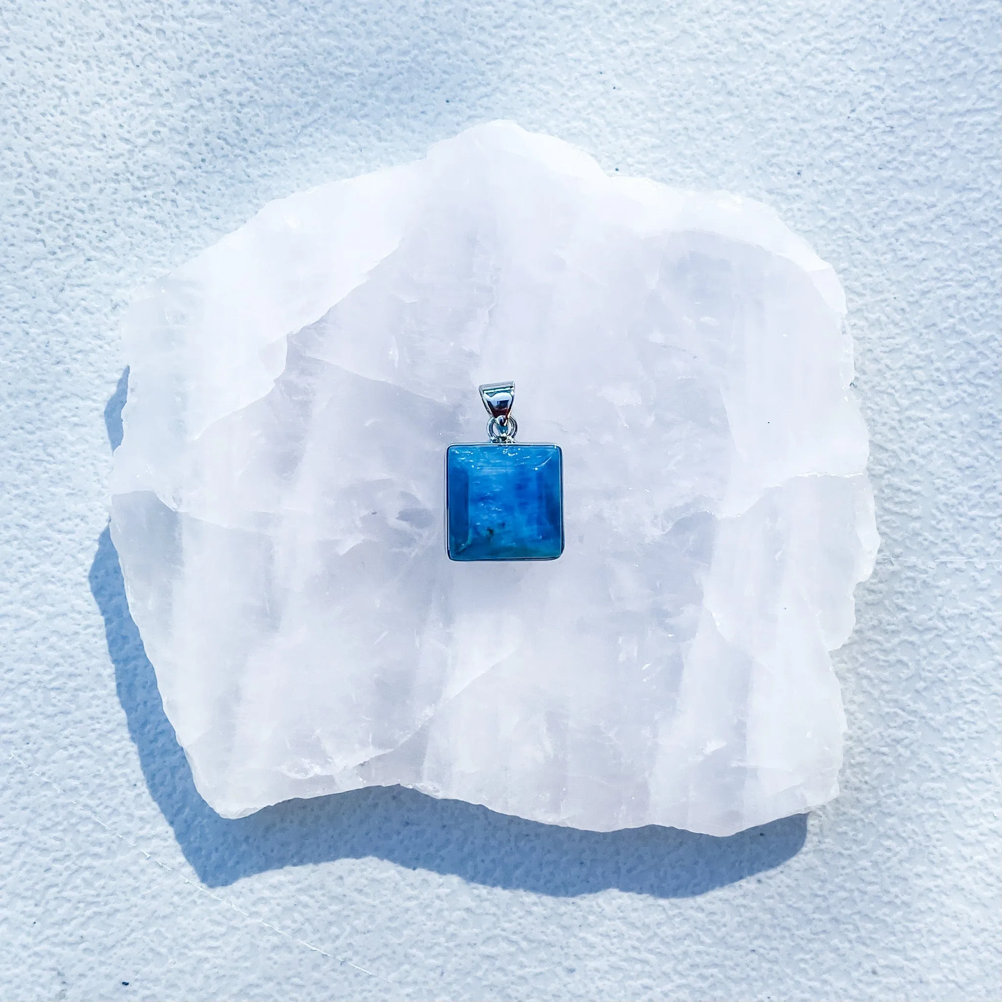 Blue Apatite Square Stone Pendant