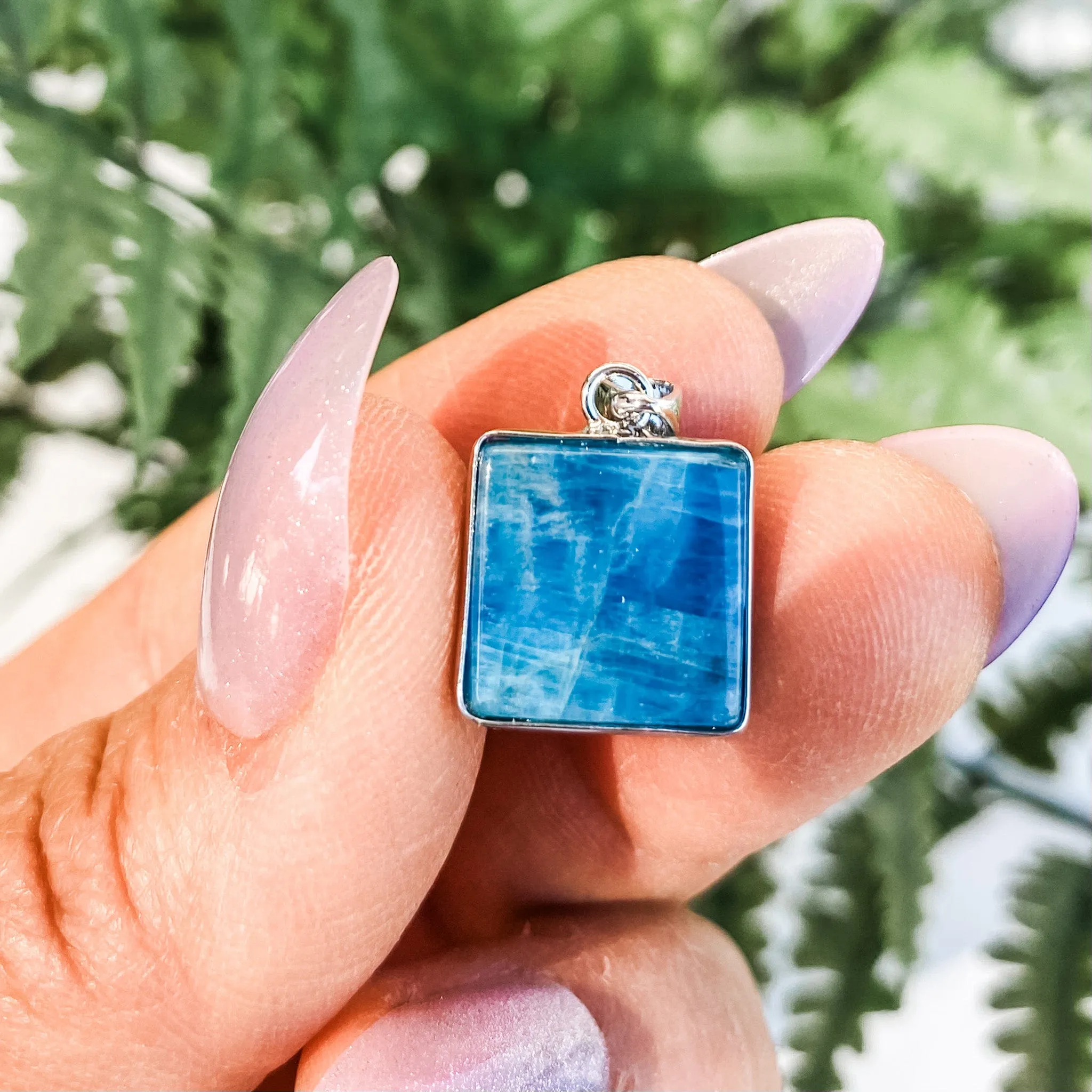 Blue Apatite Square Stone Pendant