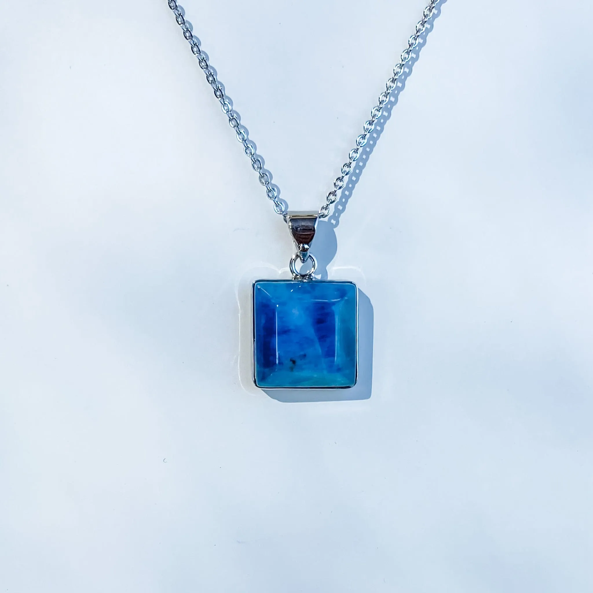 Blue Apatite Square Stone Pendant